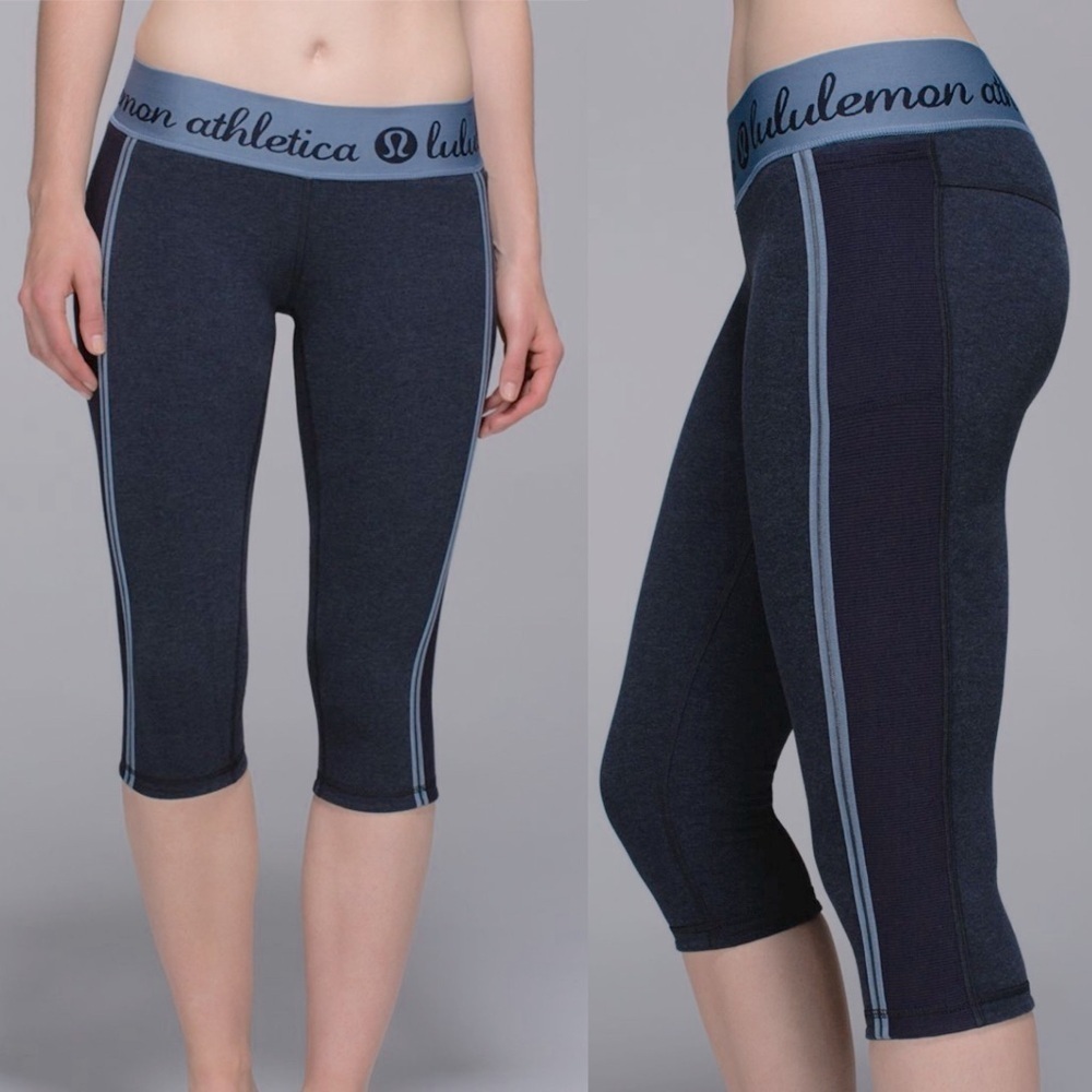 LULULEMON Inner Essence Crop Leggings Heathered Naval Blue 8